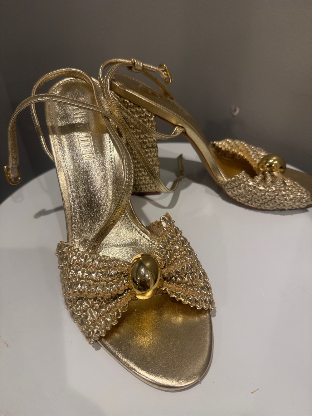 Steve Madden Metallic Gold Braided Block Heel Sandals